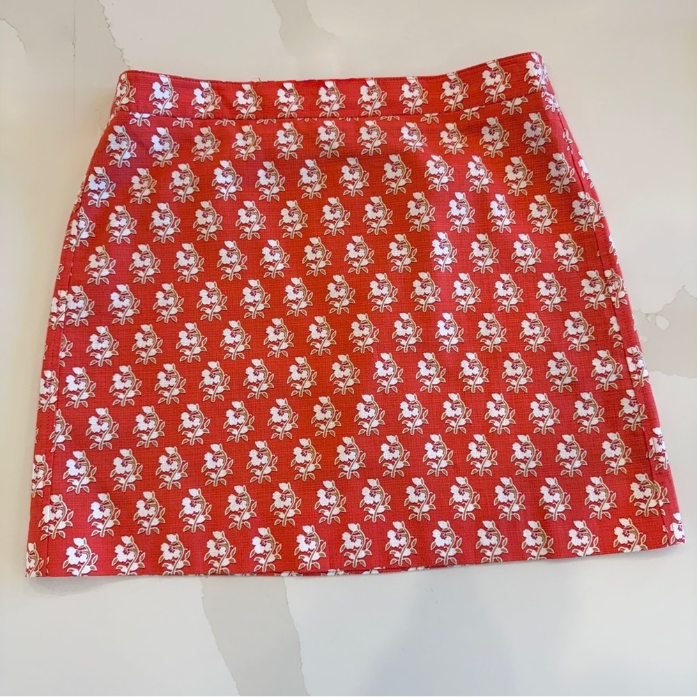 J. Crew Women's Grasscloth Size 12 Red Floral Mini Skirt Casual Classic Summer